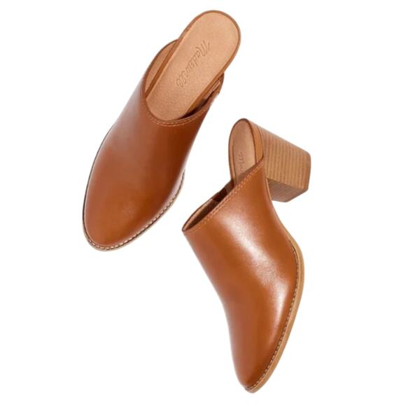 Madewell Cognac Brown Harper Leather Slip On Heeled Mules - Picture 2 of 12